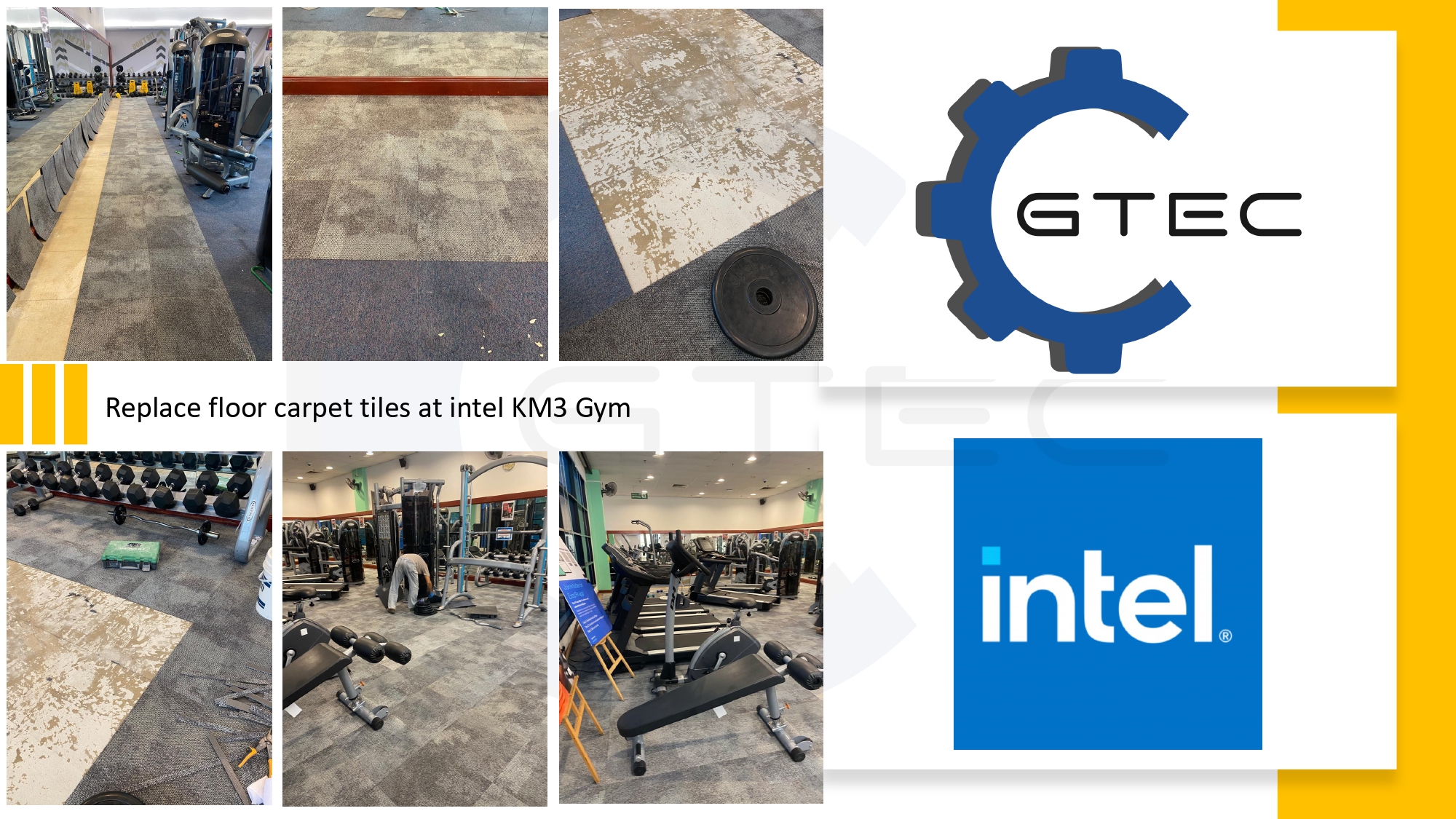 Replace floor carpet tiles at KM3 Gym